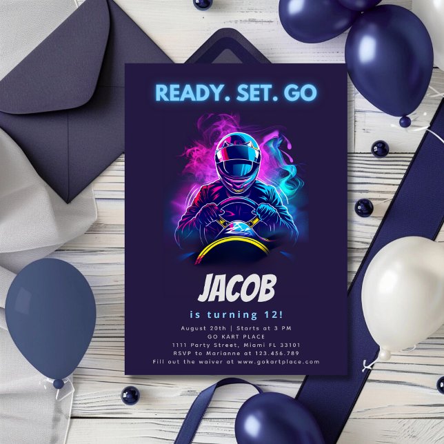 Go Karting Go Kart Racing Car Boy Birthday Party Invitation (Creator Uploaded)