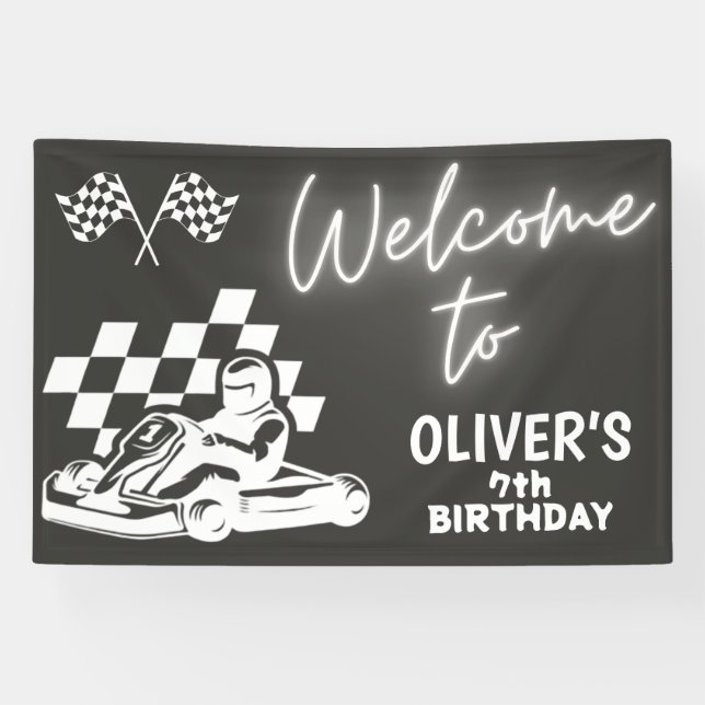 Go karting, racing car boy birthday  banner (Horizontal)