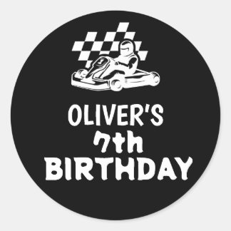 Go karting, racing car boy birthday  classic round sticker