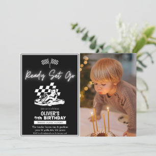 Go karting, racing car boy photo birthday invitation