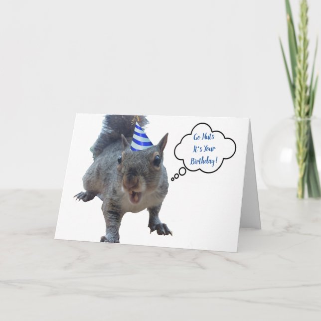 Go Nuts Party Squirrel Birthday Card (Front)