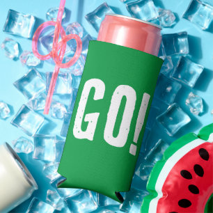 GO! or STOP! Funny Quote. Red and Green Seltzer Can Cooler