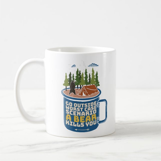 Go Outside Bear Attack Funny Saying Coffee Mug (Left)