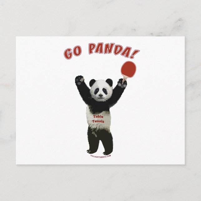 Go Panda Ping Pong Postcard (Front)