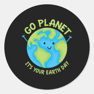 Go Planet Its Your Birthday Cute Earth Day Face Me Classic Round Sticker