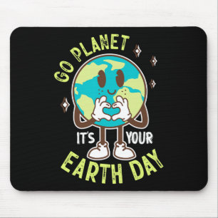 Go Planet Its Your Earth Day Cute Kawaii Earth Boy Mouse Pad