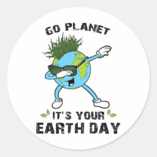 Go Planet It's Your Earth Day Dabbing Earth Kids Classic Round Sticker