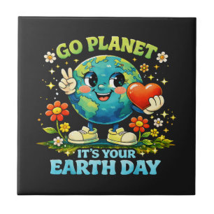 Go Planet It's Your Earth Day green Ceramic Tile