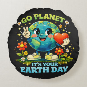 Go Planet It's Your Earth Day green Round Cushion
