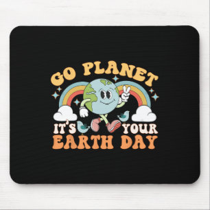 Go Planet It's Your Earth Day Groovy Retro Trendy Mouse Pad