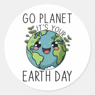Go Planet Its Your Earth Day Teacher Kids Cute Ear Classic Round Sticker