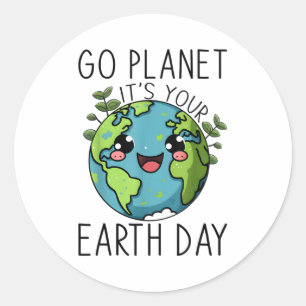 Go Planet Its Your Earth Day Teacher Kids Cute Ear Classic Round Sticker