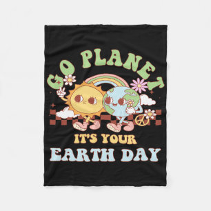 Go Planet Its Your Earth Day Teacher Kids Cute Ear Fleece Blanket