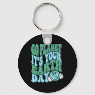 Go Planet Its Your Earth Day Teacher Kids Groovy Key Ring