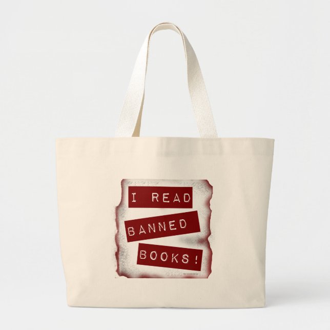 Go Read Banned Books Bookworm Motto Large Tote Bag (Front)