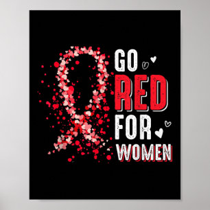Go Red For Women Ribbon Heart Disease Awareness Mo Poster