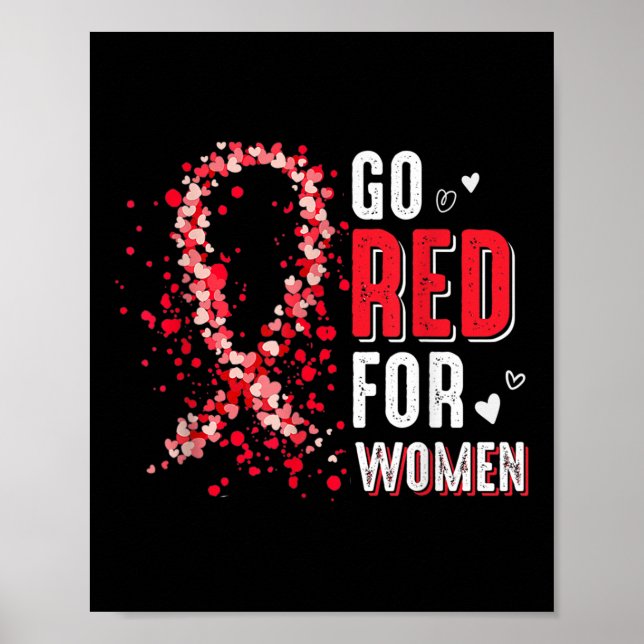Go Red For Women Ribbon Heart Disease Awareness Mo Poster (Front)