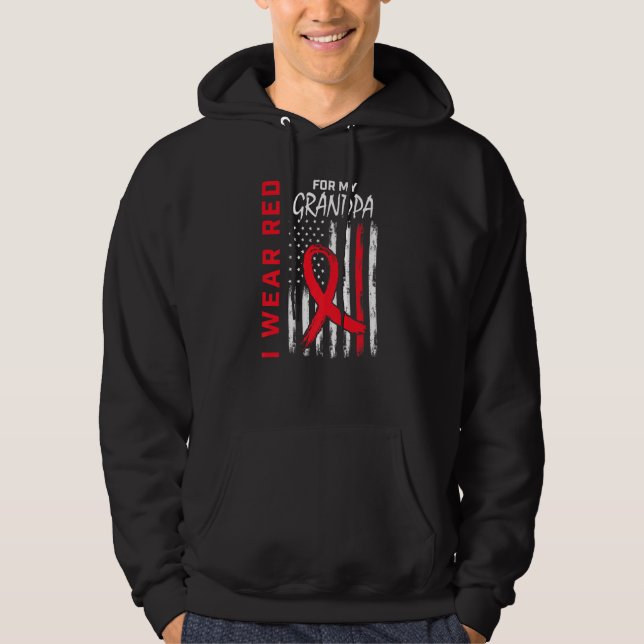 Go Red Grandpa Heart Disease Awareness American Fl Hoodie (Front)