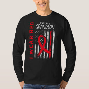 Go Red Grandson Heart Disease USA Flag Grandma Gra T-Shirt