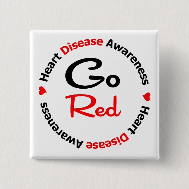 GO RED Heart Disease 15 Cm Square Badge (Front)