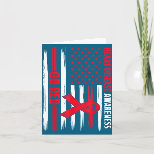 Go Red Heart Disease American Flag Heart Disease A Card (Front)