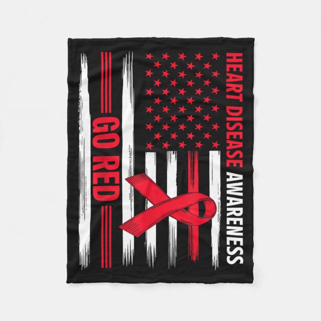 Go Red Heart Disease American Flag Heart Disease A Fleece Blanket (Front)