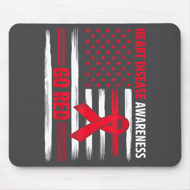 Go Red Heart Disease American Flag Heart Disease A Mouse Pad (Front)