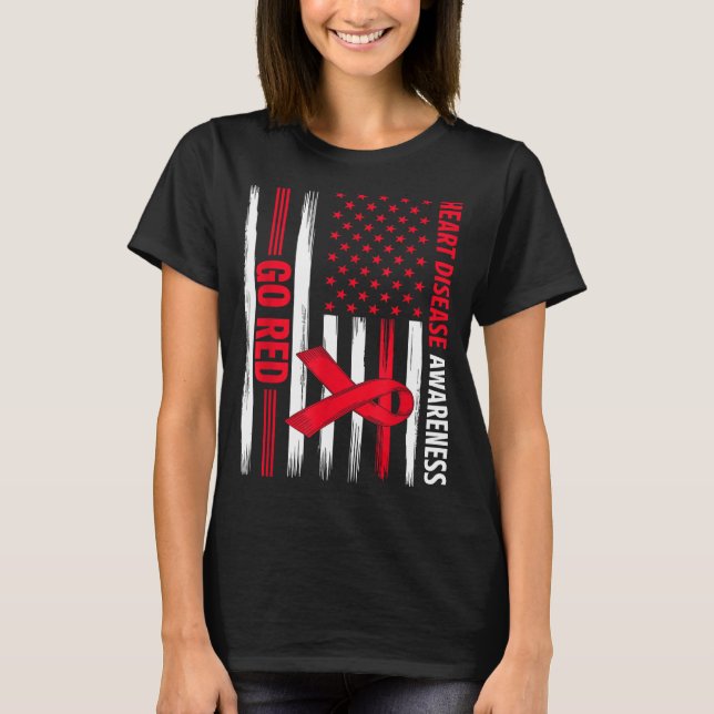 Go Red Heart Disease American Flag Heart Disease A T-Shirt (Front)