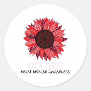 Go Red Heart Disease Awareness Month Leopard Sunfl Classic Round Sticker