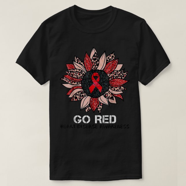 Go Red Heart Disease Awareness Month Ribbon Sunflo T-Shirt (Design Front)