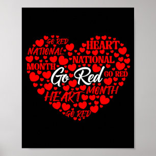 Go Red Heart Disease Awareness Red Ribbon Hearts M Poster