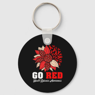 Go Red Heart Disease Awareness Red Ribbon Sunflowe Key Ring