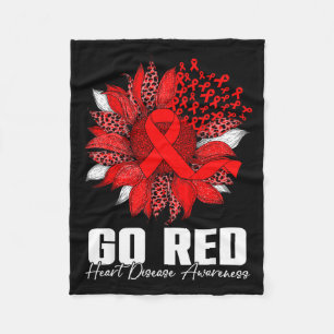 Go Red Heart Disease Leopard Sunflower Red Ribbon  Fleece Blanket
