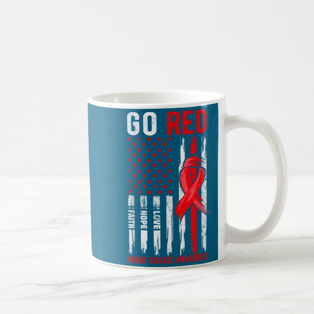 Go Red Heart Disease Suprt Flag - Heart Disease Aw Coffee Mug (Right)