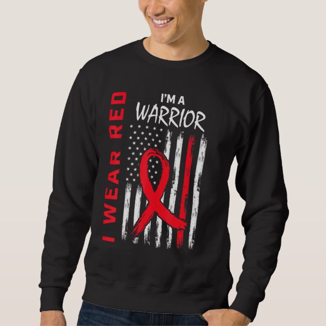Go Red Heart Disease Warrior USA Flag   Men Women  Sweatshirt (Front)