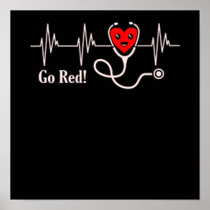 Go Red Heartbeat Heart Disease Awareness Survivor Poster