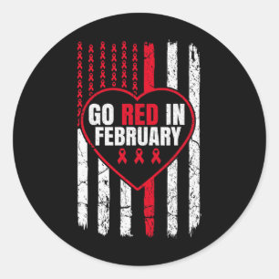 Go Red In February Tee Heart Disease Awareness Ame Classic Round Sticker
