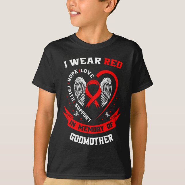 Go Red In Memory Of Godmother Heart Disease Awaren T-Shirt (Front)