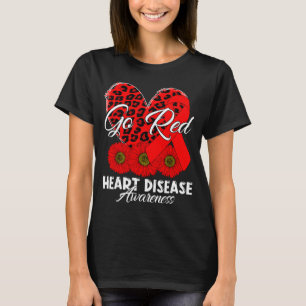 Go Red Leopard Heart Red Ribbon & Sunflowers H T-Shirt