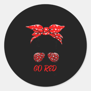 Go Red Messy Bun Heart Disease Heart Health Awaren Classic Round Sticker