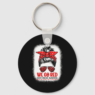 Go Red Messy Bun Women In February - Heart Disease Key Ring