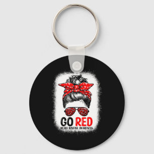 Go Red Messy Bun Women In February - Heart Disease Key Ring
