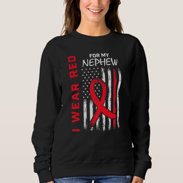 Go Red Nephew Heart Disease Awareness Flag Aunt Un Sweatshirt (Front)