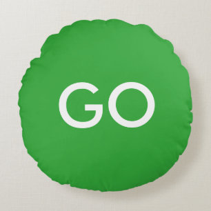 Go Sign Green and White Round Cushion