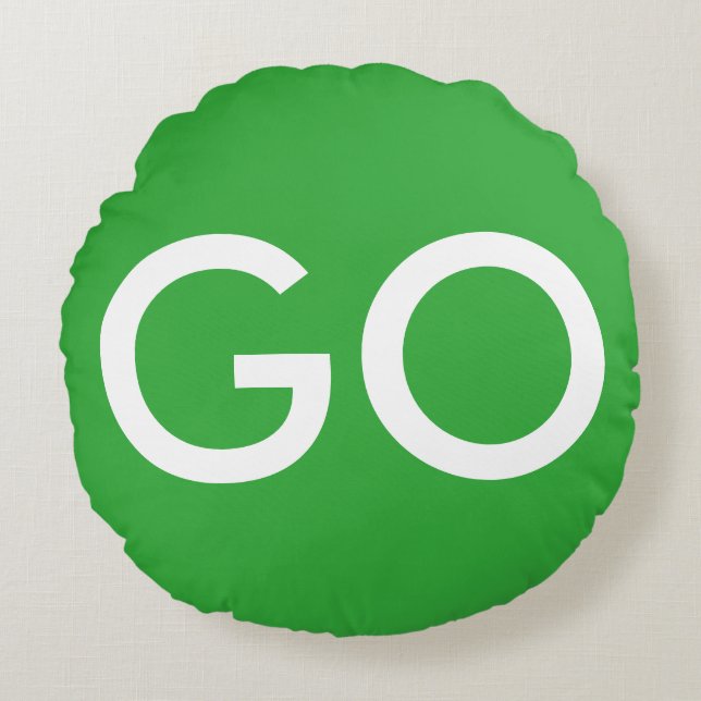 Go Sign Green and White Round Cushion (Front)