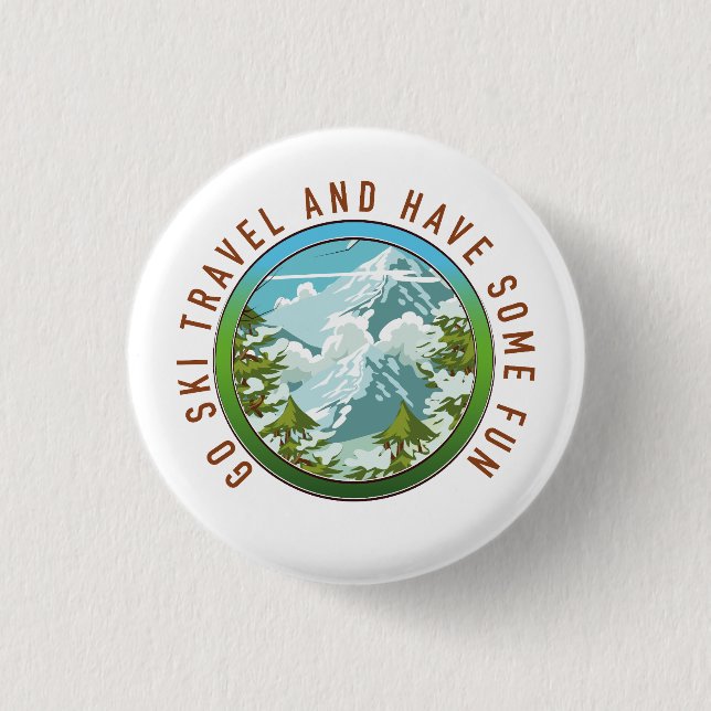 Go Ski travel and have fun travel logo. 3 Cm Round Badge (Front)