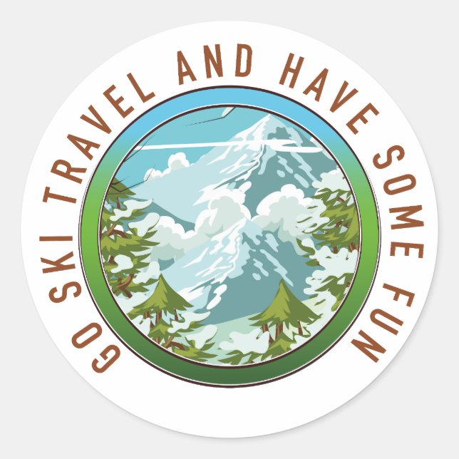 Go Ski travel and have fun travel logo. Classic Round Sticker (Front)