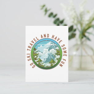 Go Ski travel and have fun travel logo. Invitation Postcard