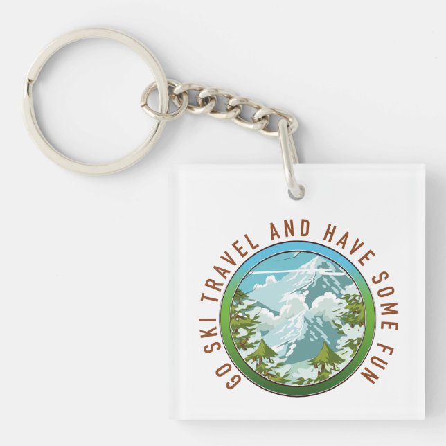 Go Ski travel and have fun travel logo. Key Ring (Front)