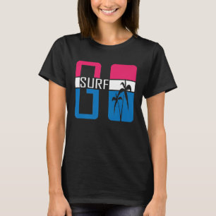 GO SURF Varsity Athletic Surfer Palm Tree Waves S T-Shirt